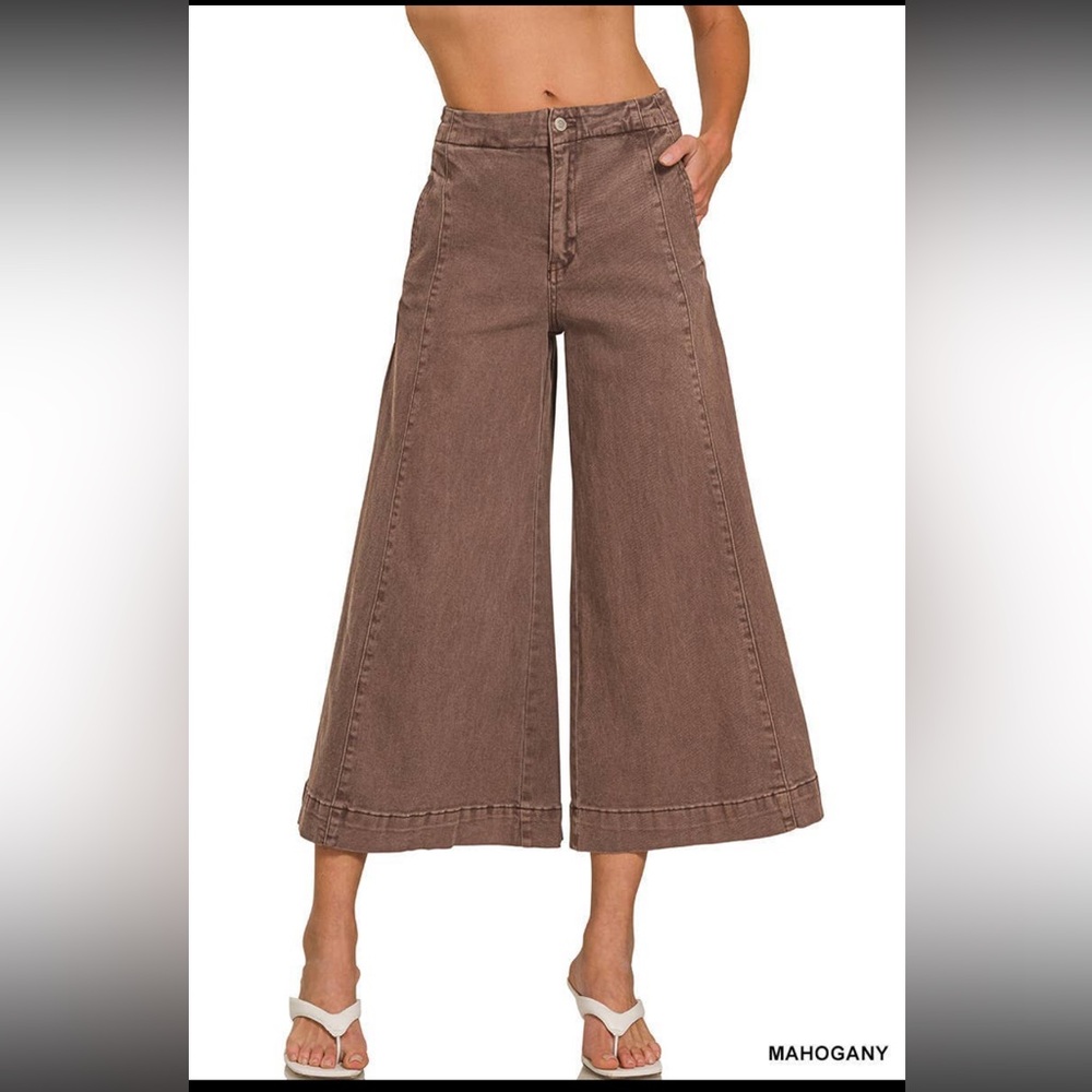 Zenana Mahogany Wide-Leg Crop Jeans for Women